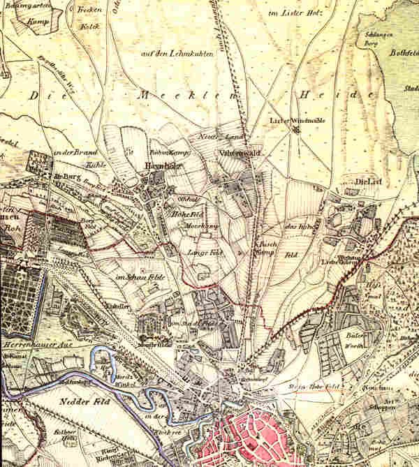 "Die Gegend um Hannover auf vier Quadratmeilen", vor 1825 Karte von 1825