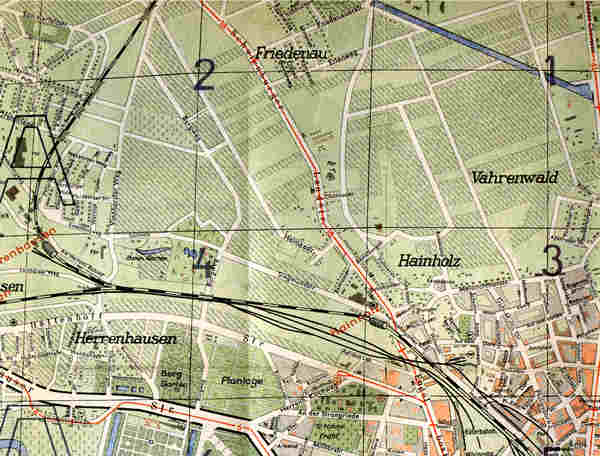 "Patent-Plan Hannover". Mehrfarbendruck des Falk-Verlages 1948 Planausschnitt 1948